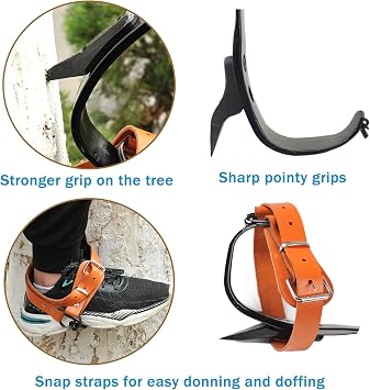 Upgrade Leather Tree Climbing Spikes,Tree Climbing Gear,Tree Spurs with Adjustable Length Design,Tree Spikes for Climbing,Tree Spikes for Tree Work,Logging, Fruit Picking (Yellow)