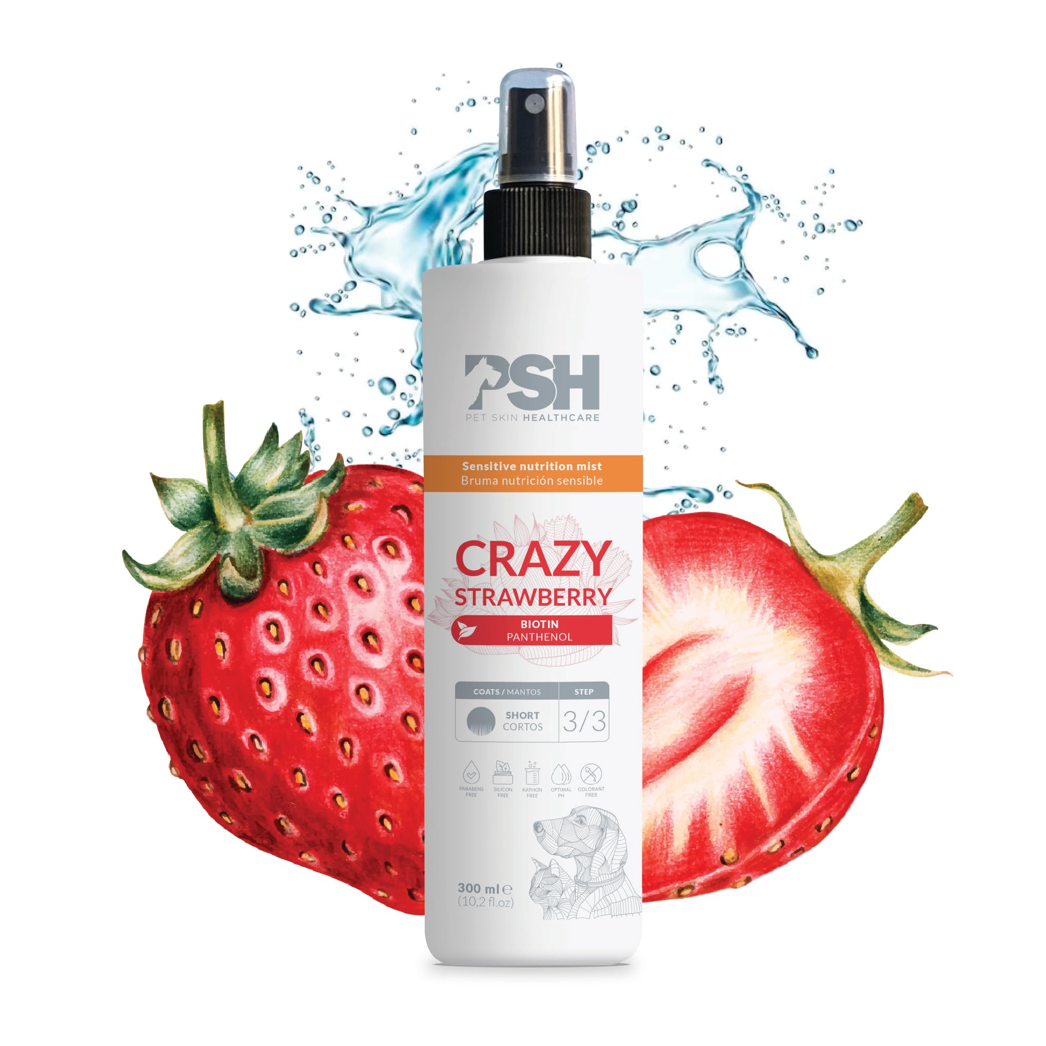 PSH PET SKIN HEALTHCARE Crazy Strawberry Shampoo - Champú para Perros para Nutrición Sensible - 300 ml, Blanco