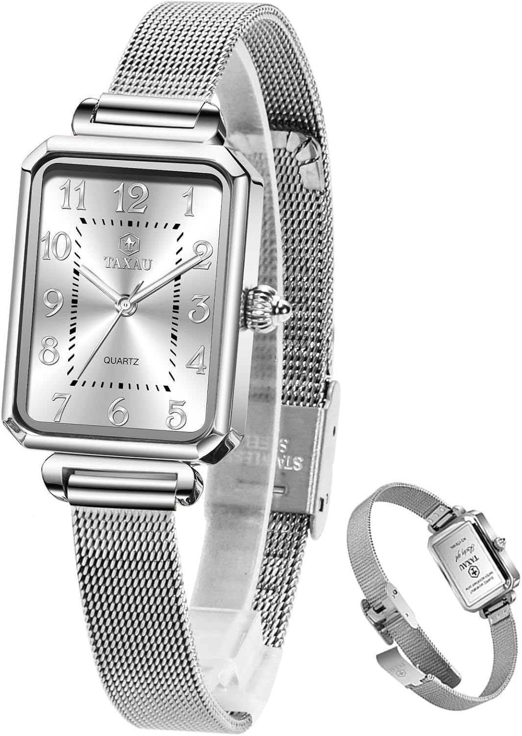 Watches for Women Small Face Womens Dress Watch Waterproof Ladies Watches Large Number Luxury Analog Quartz Square Dial Mesh Band Easy Read Rose-Gold/Silver Watch reloj para Mujer