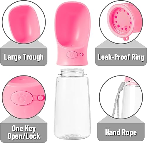 Miniatura 5 de Mr. Pen Botella de agua portátil para perros, 19 onzas, rosa, dispensador de botellas de agua para perros de viaje, no apto para lavavajillas