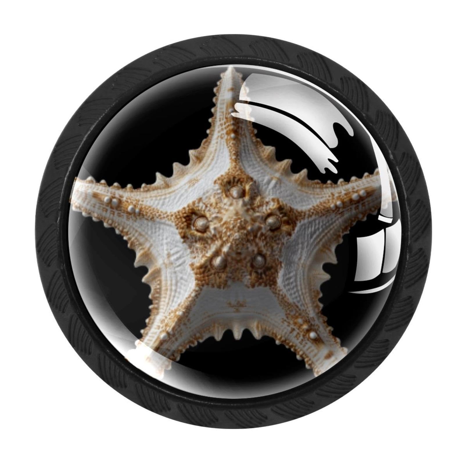 CHENZZZZ 4 Pieces Seashell Starfish (3) Kitchen Cabinet Knobs Drawer Knobs Dresser Knobs Black Knobs Drawer Pulls Dresser Drawer Handles Knobs for Dresser Drawers