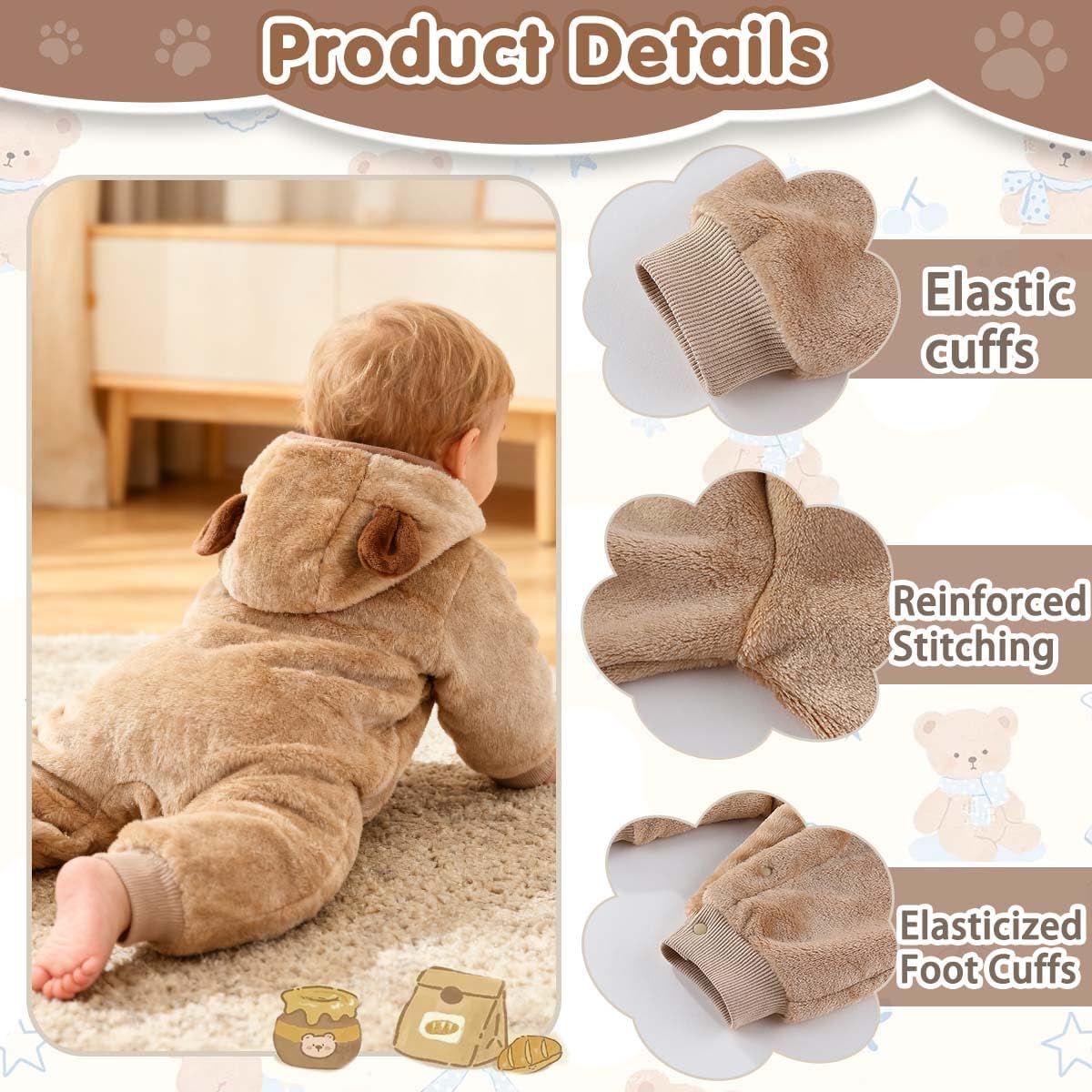 Fairy Baby Newborn Baby Bear Outfit Suit Thin Fleece Jumpsuit Romper Hooded Winter Clothes Snowsuit Coat Infant Girls Boys - Image 3