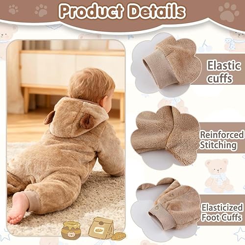Miniatura 3 de Fairy Baby Newborn Baby Bear Outfit Suit Thin Fleece Jumpsuit Romper Hooded Winter Clothes Snowsuit Coat Infant Girls Boys