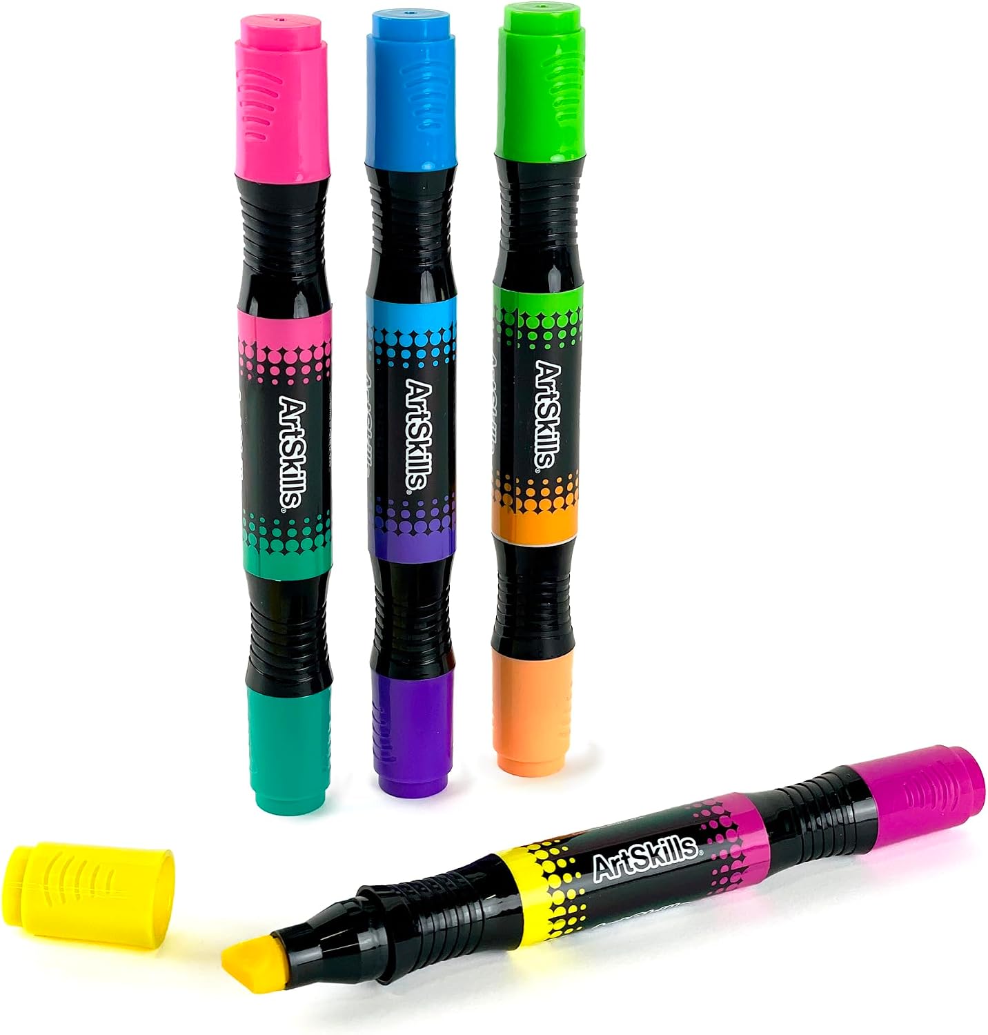 ArtSkills Jumbo Poster Markers for Kids, Neon Chisel Tip Markers, Dual-Tips, 8 Neon Colors, 4ct