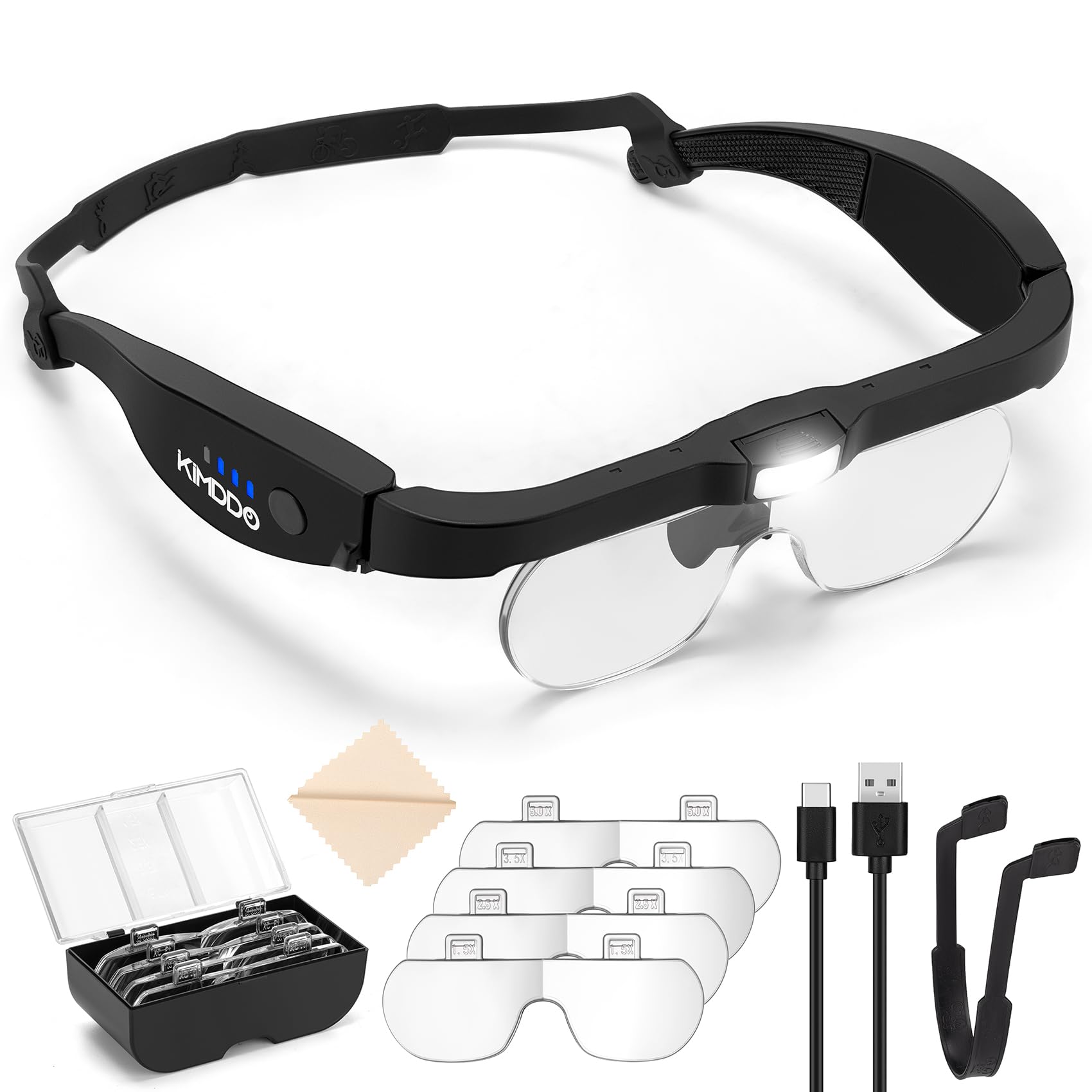 John Bead Loupe frontale LED avec lumières et 5 lentilles (1x à 3,5x) - Grossissement mains