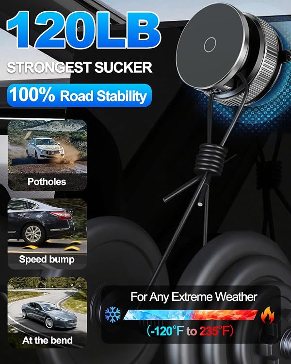 Vacuum Magnetic Car Phone Holder 360° Strongest 120LBS Ultra Suction Cup Phone Mount for MagSafe Dashboard Cell Phone Holders for Your Car/Gym/Mirror Bracket for iPhone 17 & Android, Metal Stand Rotor by WEKEFON - Image 4