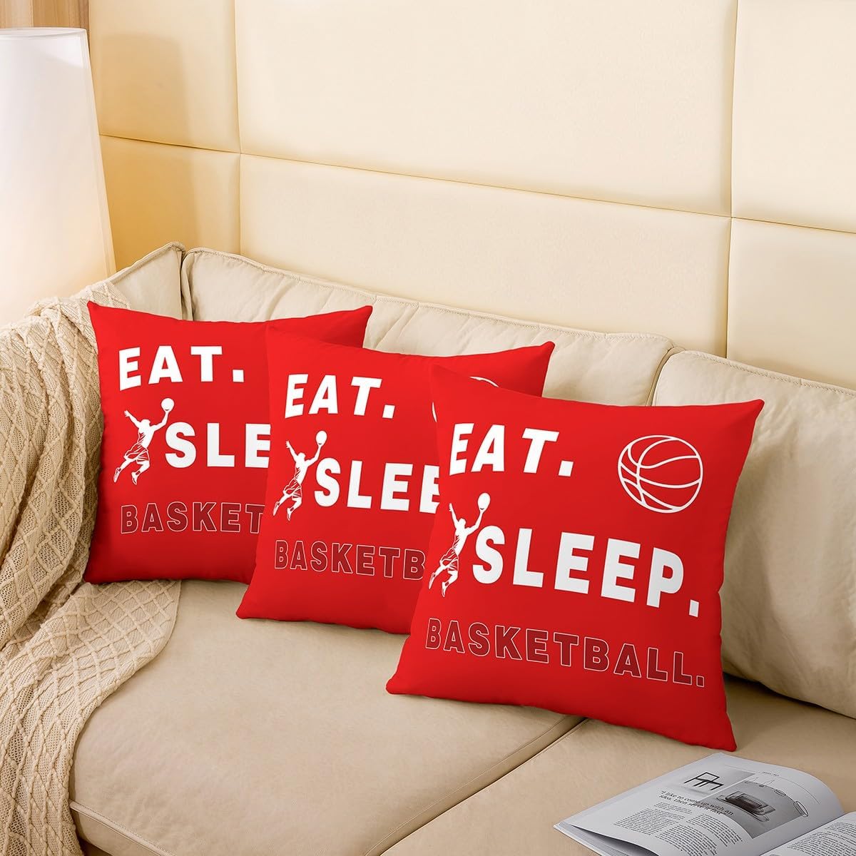 jejeloiu Red Basketball Pillow Cases Cushion Covers Gaming Sports Throw Pillow Covers 22"x22" Set of 2 Soft Gift for Basketball Lover Throw Pillowcases for Room Decor Basketball Player Cushion Cases image 4