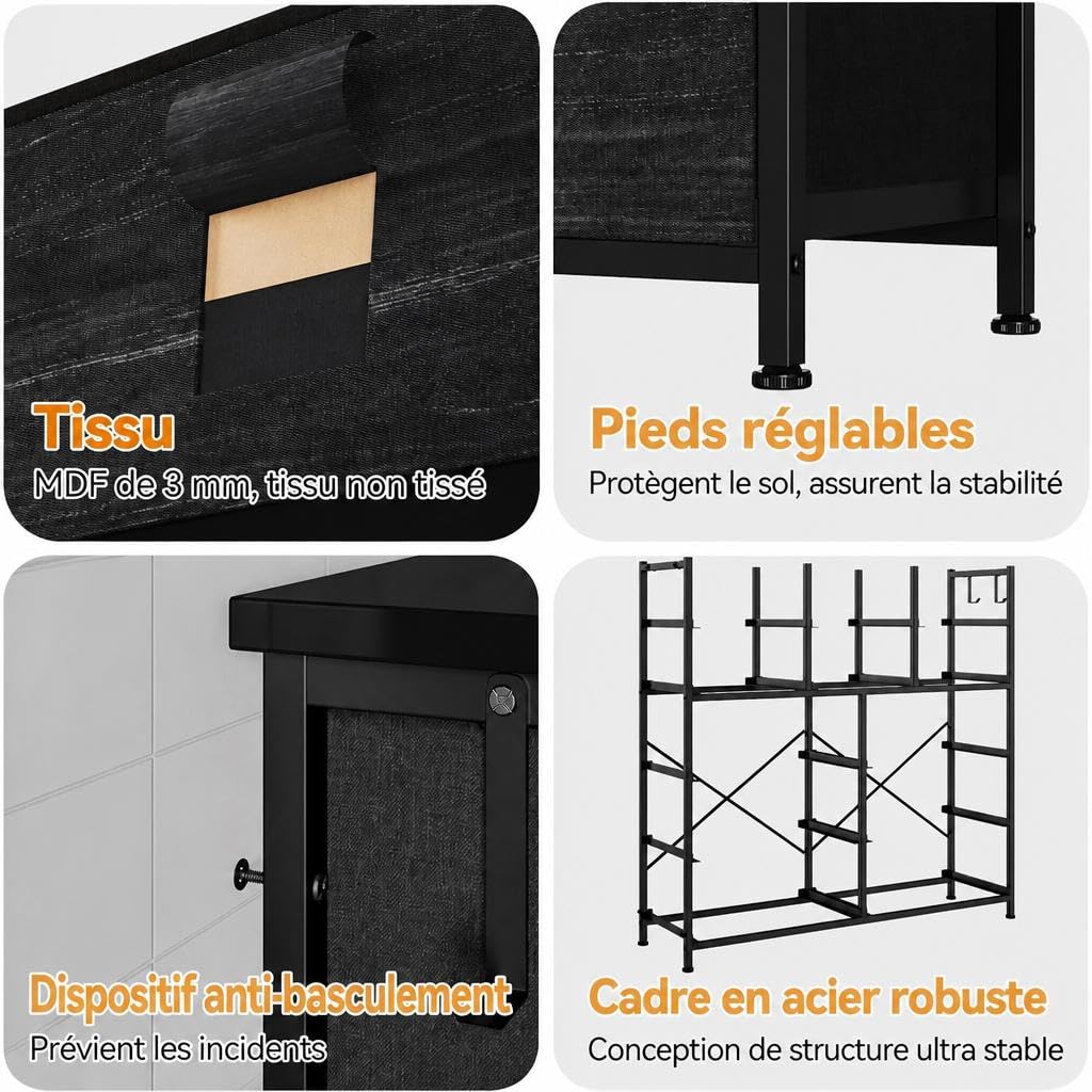 Commode Chambre en Tissu, Meuble de Rangement Haut pour Entrée