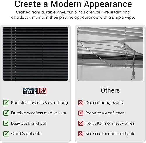 Miniatura 6 de Mini persianas sin cordón para ventana, con listones de 1 pulgada para oscurecer la habitación (negro, 27 x 64 pulgadas)