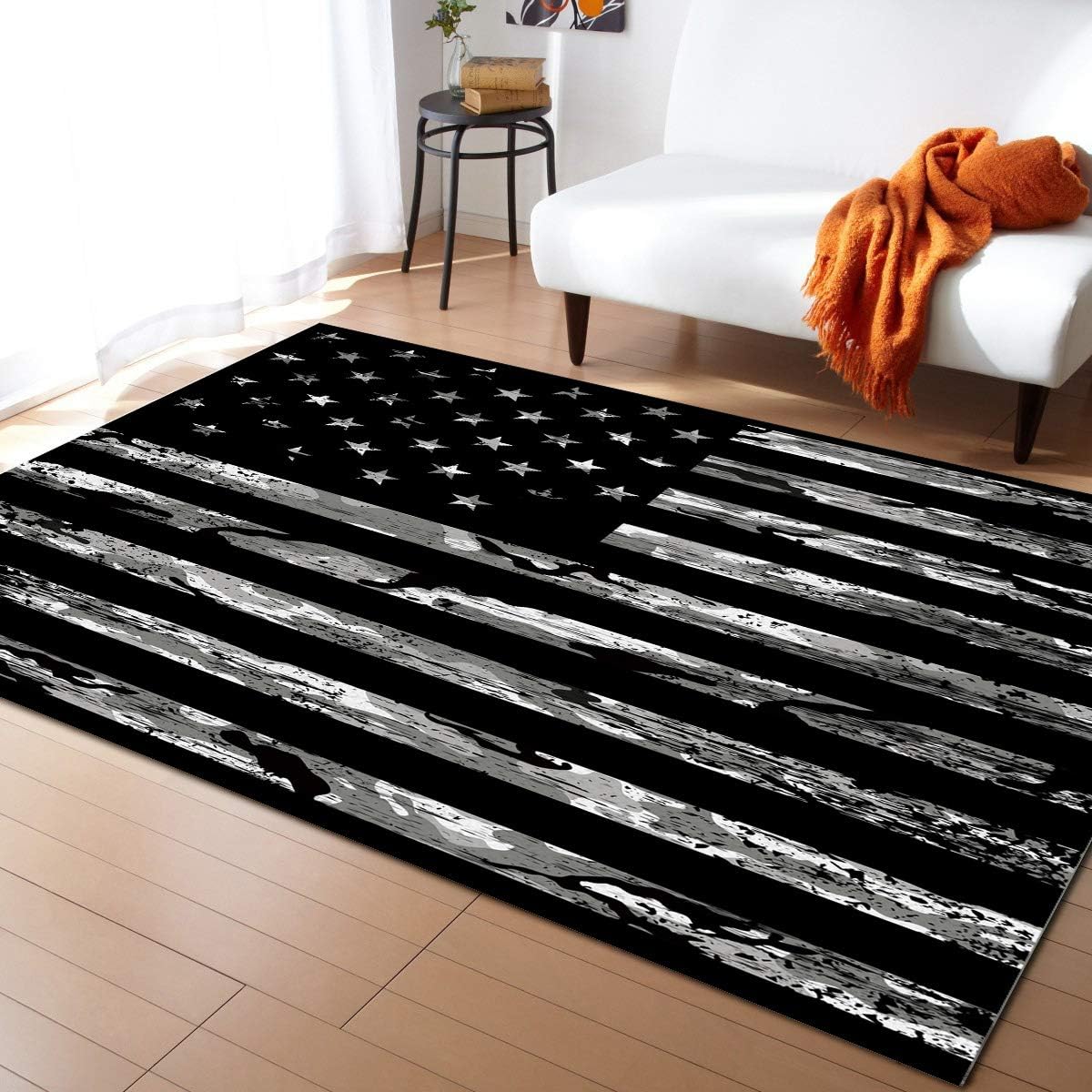 American Rustic Flag Area Rug 5'x8' for Living Room, Kids Teen Girls Boys Bedroom, Independence Day USA Star Stripes Flag Outdoor Indoor Washable Carpet Runner Area+Rug for Kitchen, Hallway, Entryway