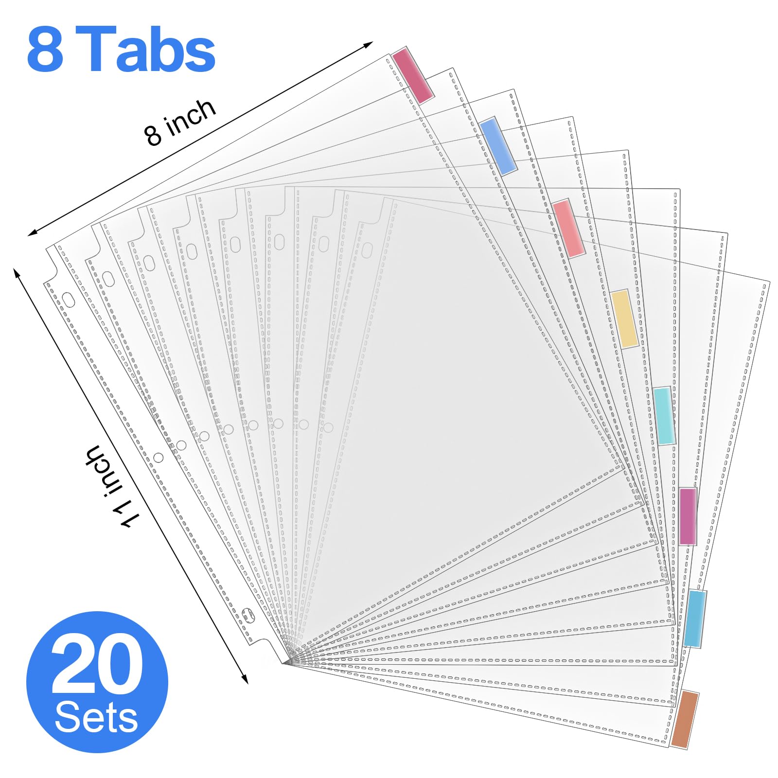ReliThick 20 x 160 Stück Ordner-Trennblätter mit Registern, 8 Registerkarten für 3-Ringbuch, transparente Kunststoff-Trennblätter, Seitenschutz für 3-Ringbücher