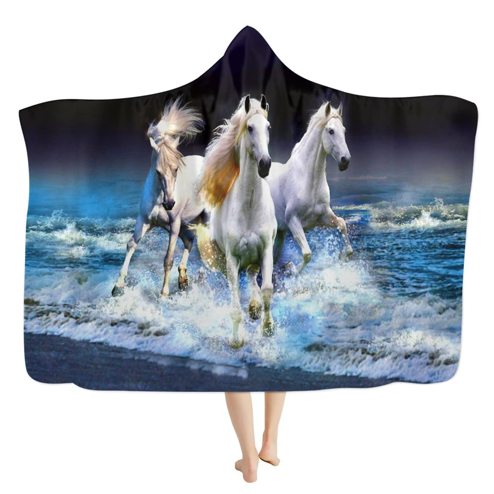 Renewold Manta con capucha impresa de caballo, manta de felpa para hombres, mujeres, niños, forro polar, para invierno, otoño, manta para cama y sofá