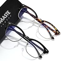 Vista 37 de Lentes de bloqueo de luz azul, vintage, medio marco, lente transparente UV, antifatiga ocular, gafas de juegos para computadora para mujeres