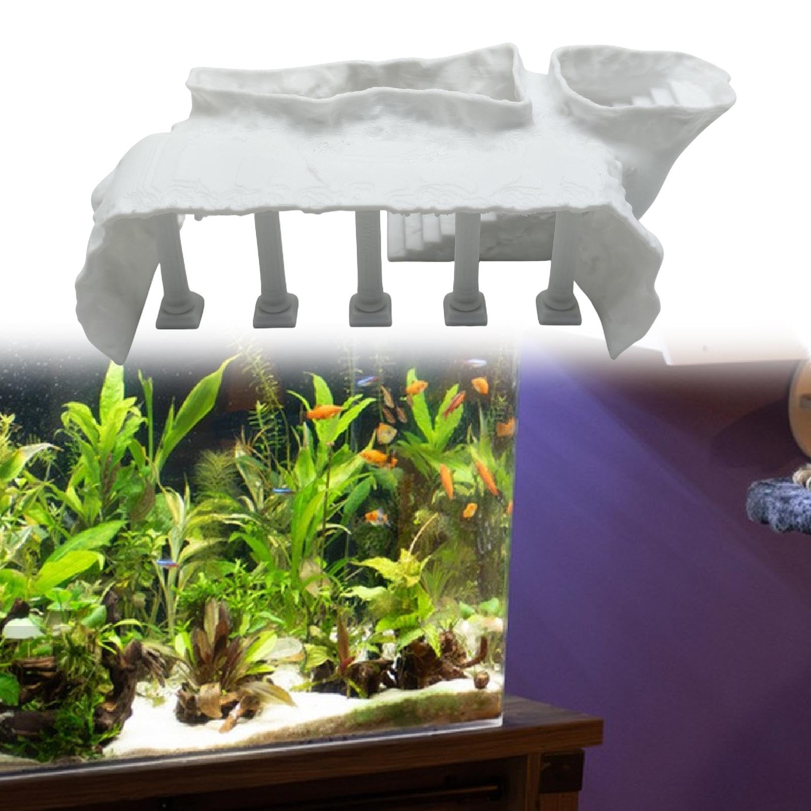 F Fityle Colonne Romaine Souterraine pour Aquarium - Décoration D'aquarium Robuste et Créative - Cachette - Accessoires pour Aquarium (Poissons et Crevette, L White
