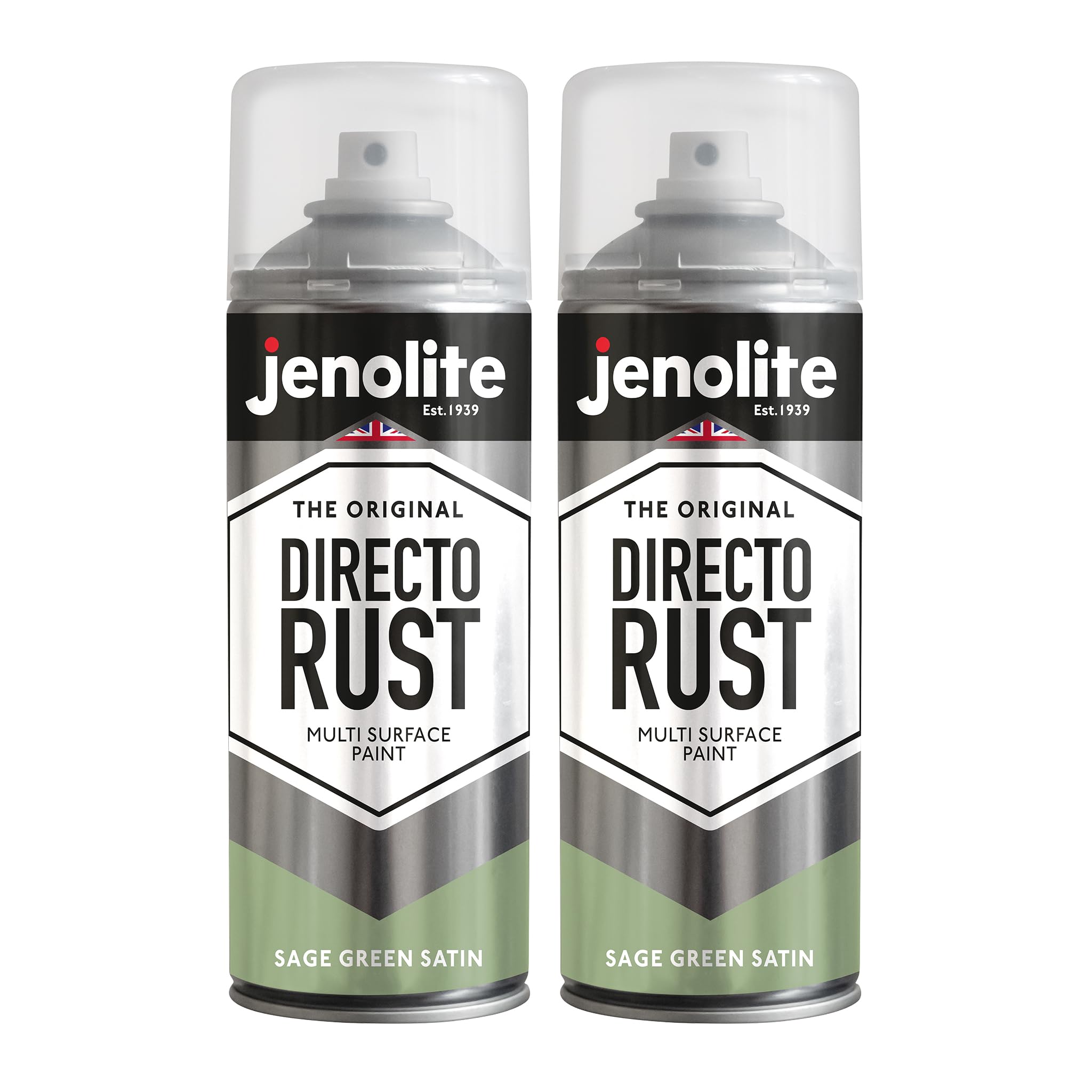 JENOLITE Directorust Spray Paint Satin Finish | SAGE GREEN | 2 x 400ml | Direct To Rust Spray Paint For Metal | All-In-One Multi Surface Paint for Metal, Wood, Plastic, Ceramic | RAL 130 70 20 โ image 1