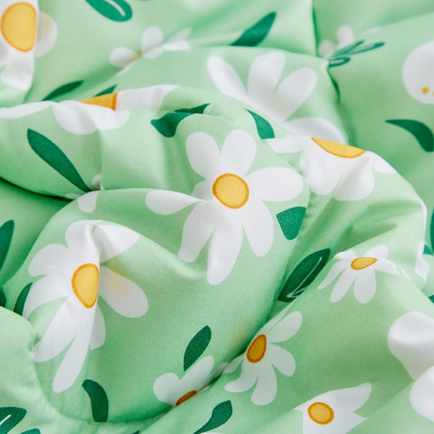 Uozzi Bedding 4 Pieces White Girls Toddler Bedding Set Green Floral Style - Includes Adorable Quilted Flower Comforter, Green Plaid Fitted Sheet, Top Sheet, and Pillow Case for Girls Bed - Image 8