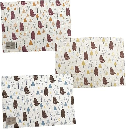 Munya Munya - Juego de 3 manteles individuales de algodón 100%, manteles individuales de 12 x 18 pulgadas, niños y niñas (oso 1372 (juego de 3))
