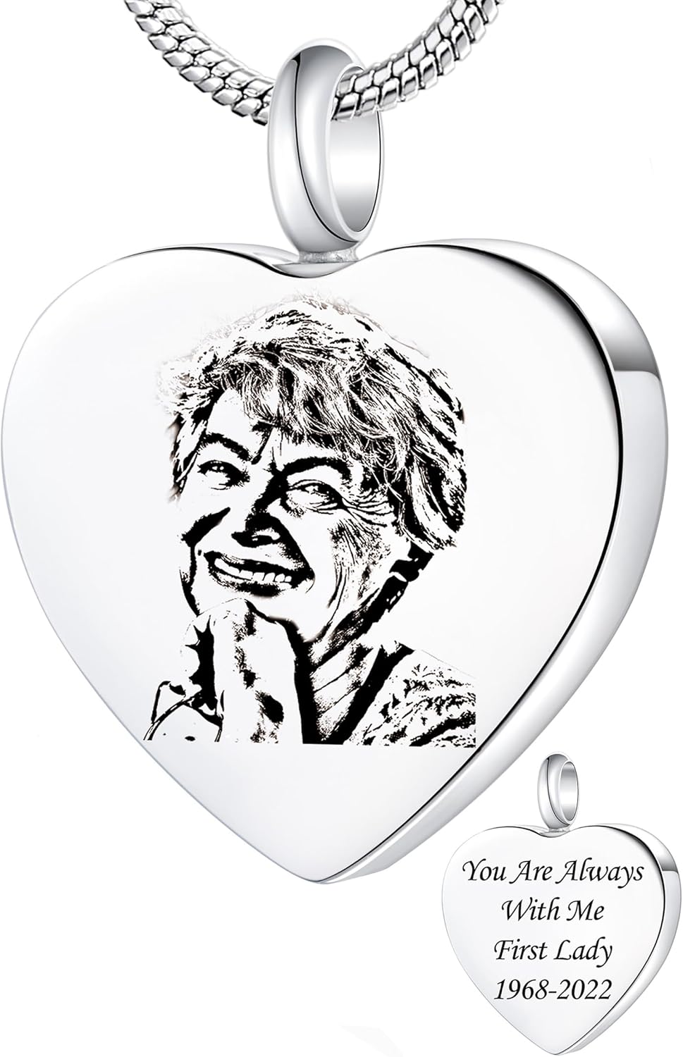 Fanery Sue Personalized Ashes Necklace for Women Men Custom Engraving Photo & Text Cremation Jewelry Urn Necklace for Ashes Memorial Keepsake for Loss Loved One