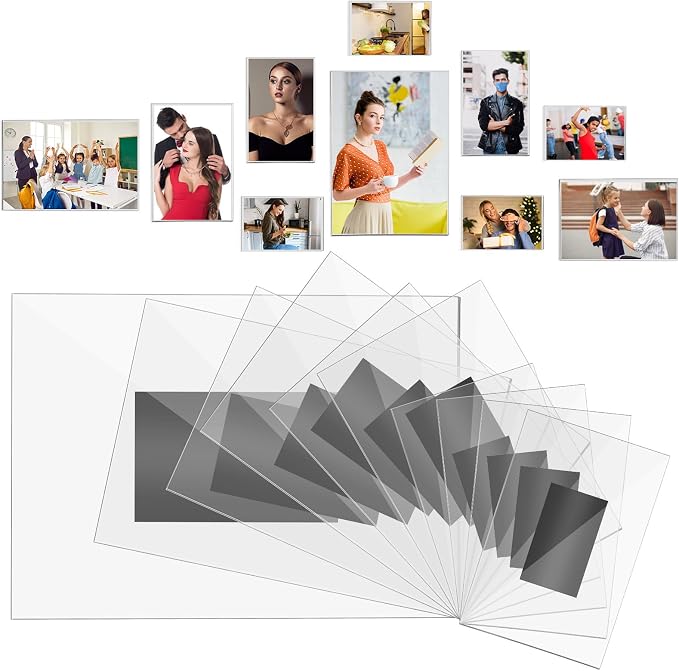CroBlissful 10 Pcs Acrylic Magnetic Photo Frames For Fridge - 5 Sizes (5x7, 4x6, 3.5x5, 3x4.5, 3.5x2.2 In), Clear Display Holders