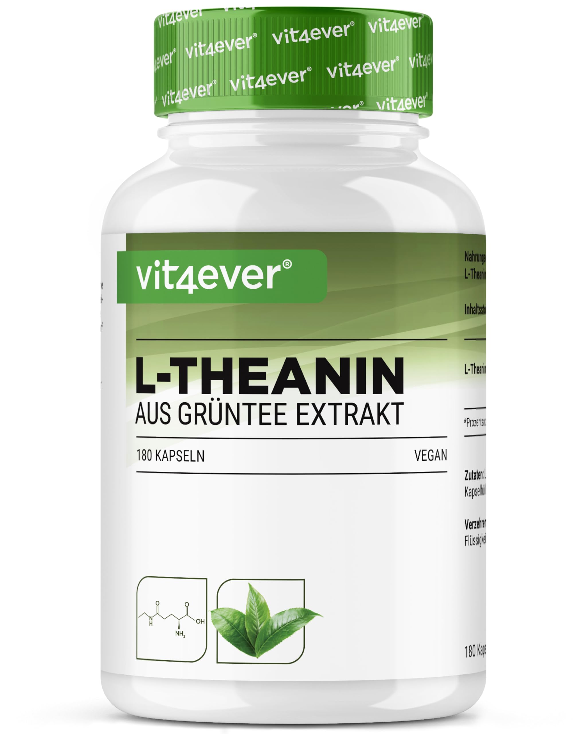 L-Teanina - 180 capsule - 750 mg per dose giornaliera - Da estratto naturale di tè verde - Alta dose - Vegana