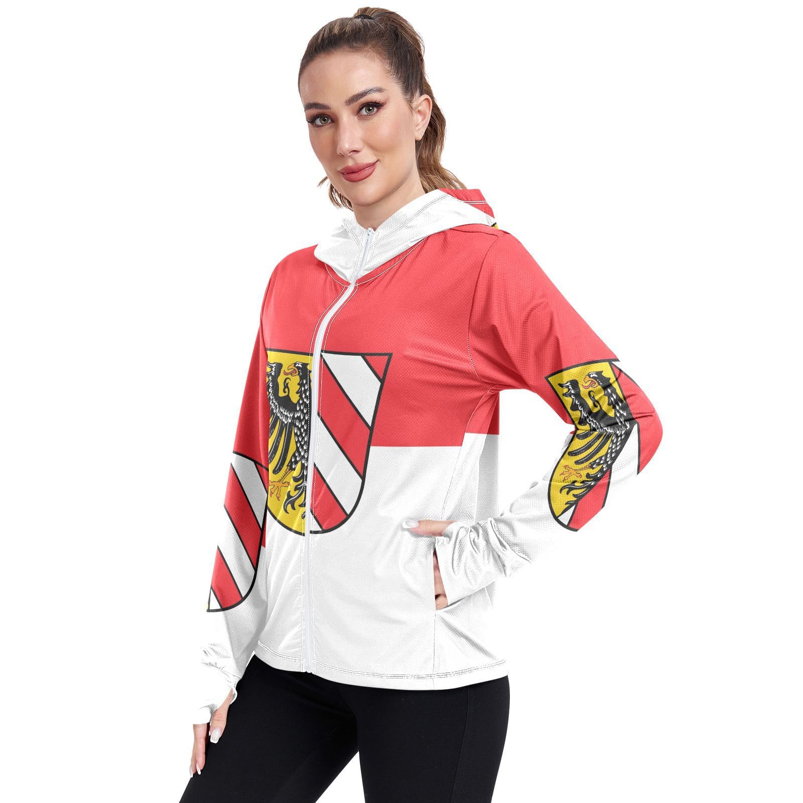 Nuremberg Flag Women's UPF 50+ Sun Protection UV Jacket - Zip Up Hoodie Long Sleeve Hiking Fishing SPF Performance Shirt with Pockets Thumbhole