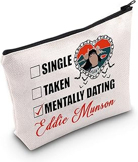 Strangeness Merchandise Single Taken Mentally Dating Eddie Makeup Bag Eddie Fan Cosmetic Bag ST 4 Fan Gift Zipper Travel Bag (Mentally Dating Eddie White Bag)