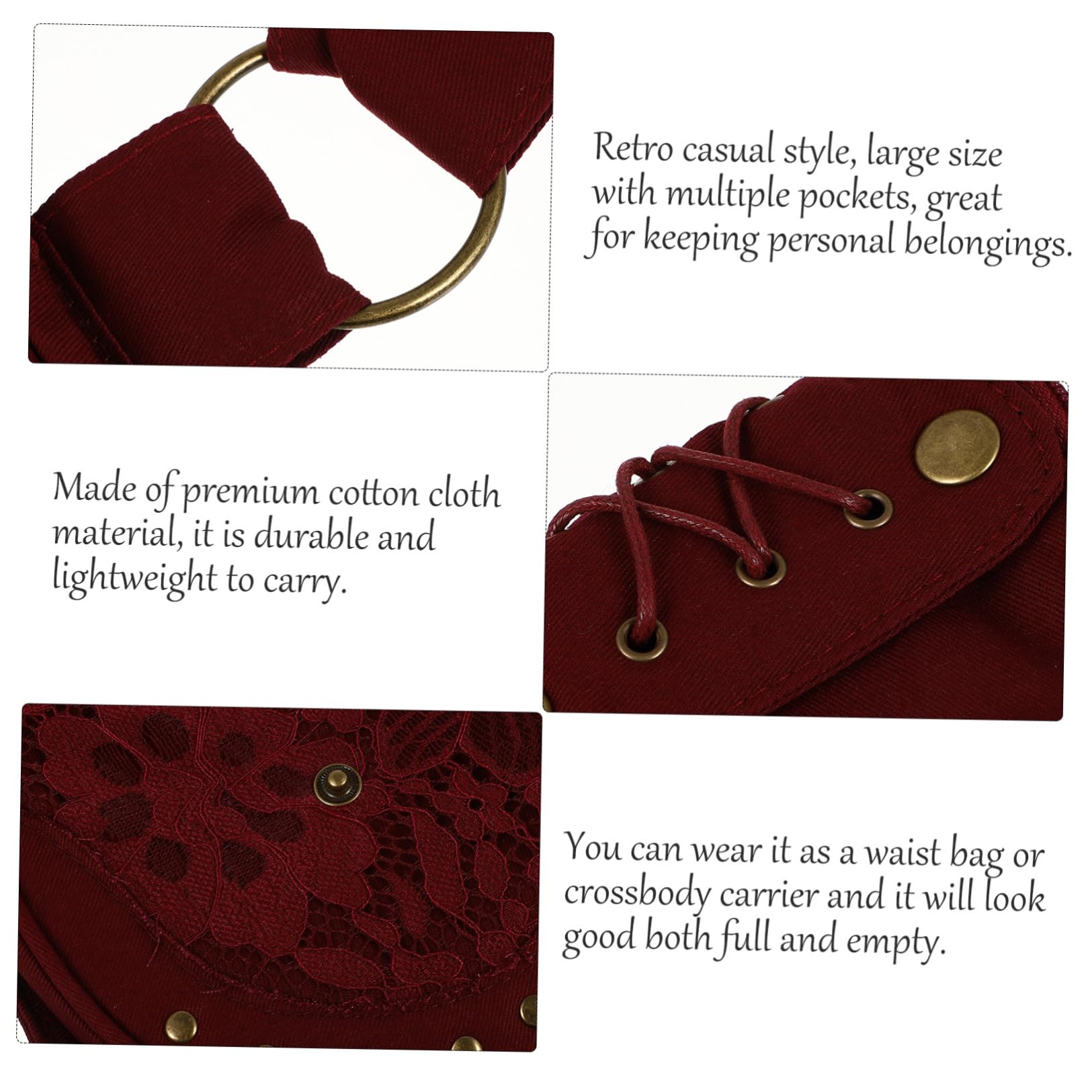 SOIMISS Pochette Téléphone Portable Ceinture Vintage en Tissu Coton Multi-poches, Style Rétro Décontracté, Bandoulière Amovible, pour Running et Jogging