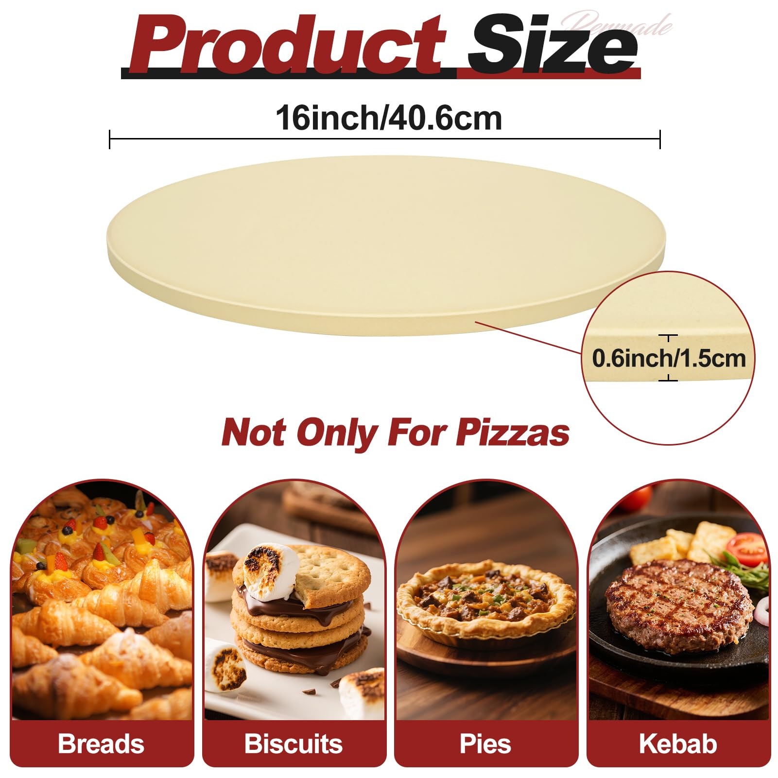 Pierre à pizza ronde pour barbecue et four - Pierre de cuisson de 40,6 cm - Pierre à pizza en cordiérite robuste pour pain, biscuits, résistant aux chocs thermiques - Pierre de cuisson pour