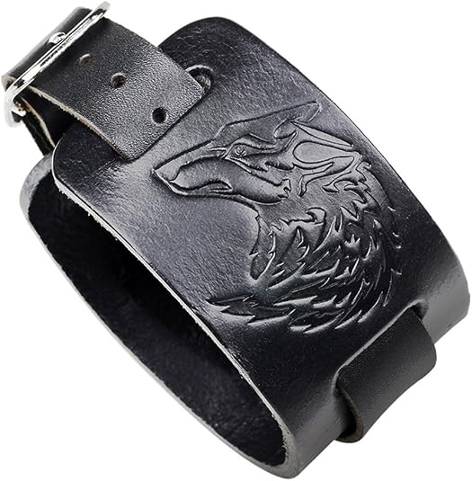 Thajaling Men's Genuine Leather Bracelet With Wolf Claw Titanium Plate - Adjustable Wide Cuff Bangle - View #5