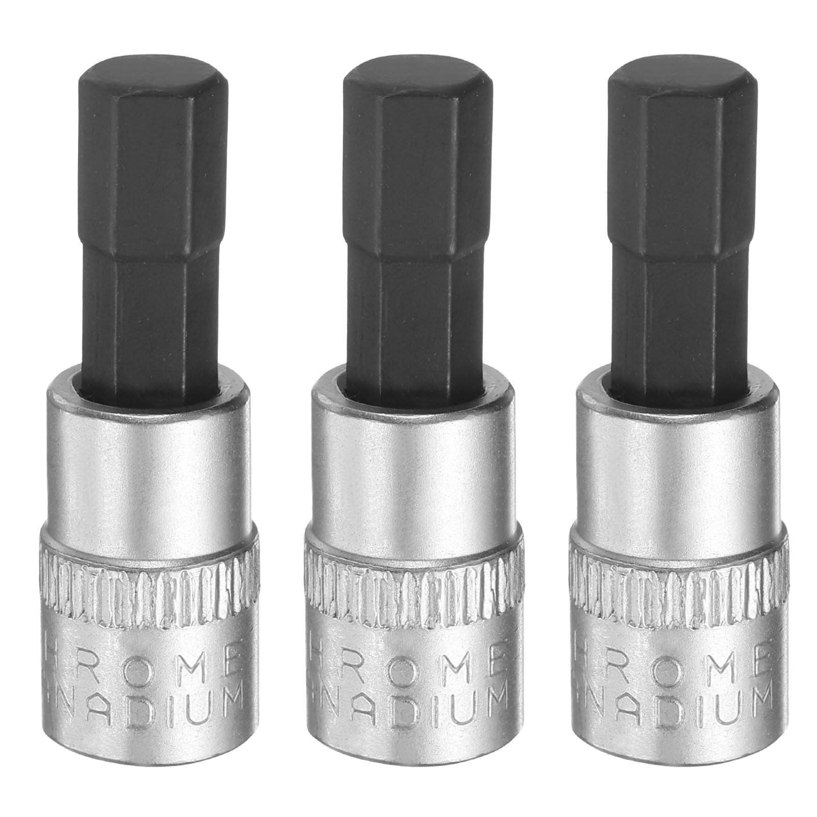 sourcing map 3pcs H7 Hex Bit Socket 1/4" Square Drive Metric Extension Impact Bit Power Nut Driver Set S2 & CR-V Steel Socket Ratchet Wrench Bits, Silver Black