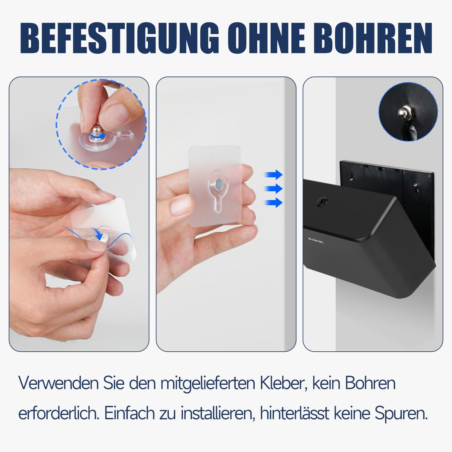 AIKE Papierhandtuchspender Wandmontiert ohne Bohren, kompatibel Z/N-Falz Für Papierfaltengröße 25,3 x 8 (cm) oder Kleiner, Handtuchspender Fasst 200 Blatt Papier