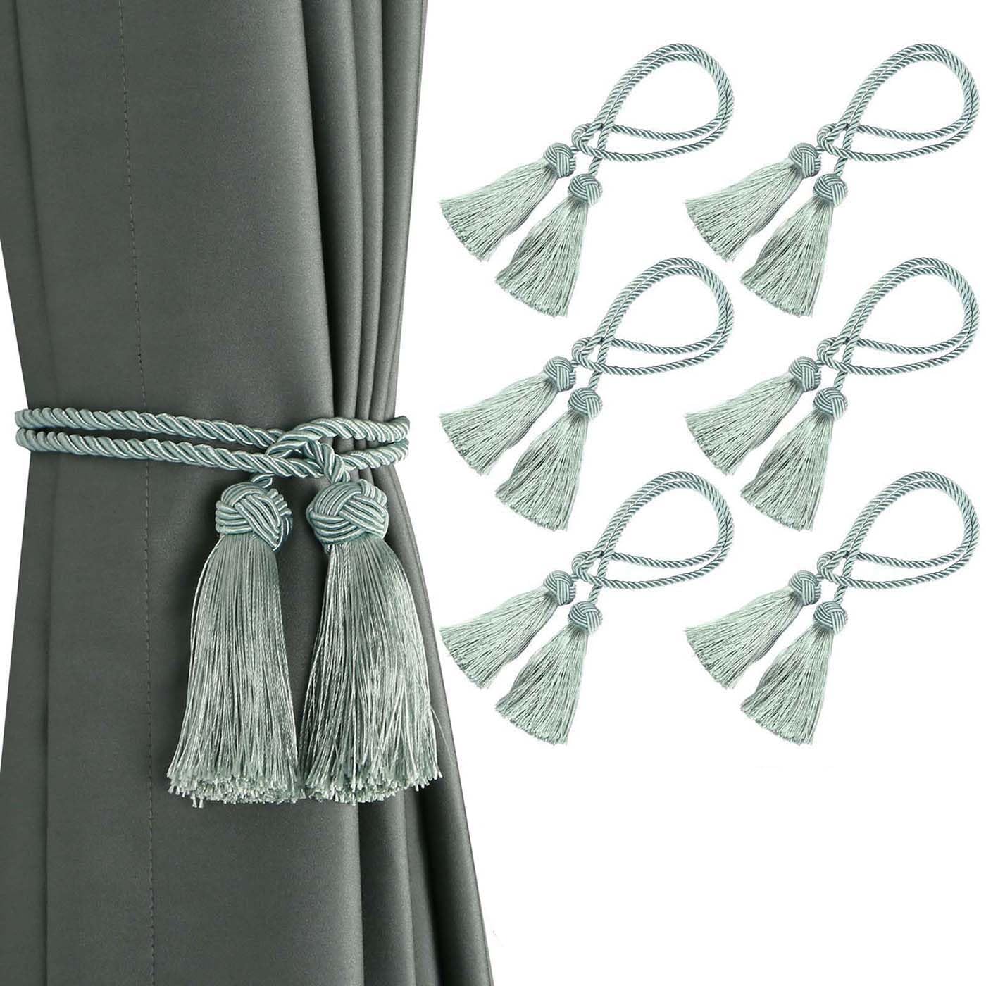 BEL AVENIR 6 Pack Curtain Handmade Tiebacks Decorative Curtain Holdbacks with Tassel (Light Blue, 6 Pack)