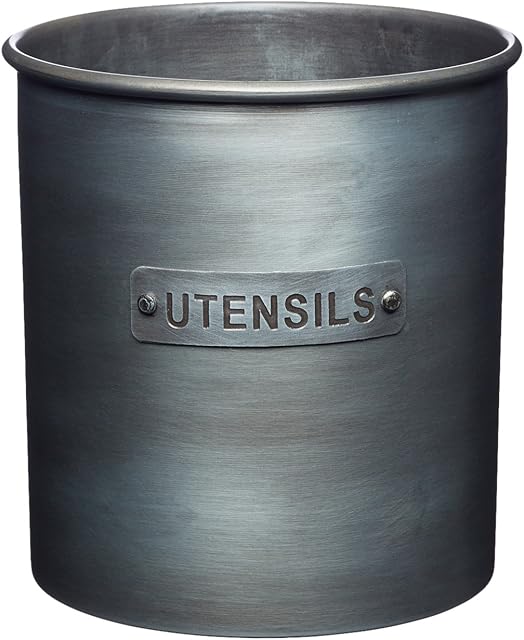 KitchenCraft INDUTENSIL Industrial Kitchen Vintage-Style Metal Utensil Holder, 13.5 x 14.5 cm (5.5 x 5.5), Grey