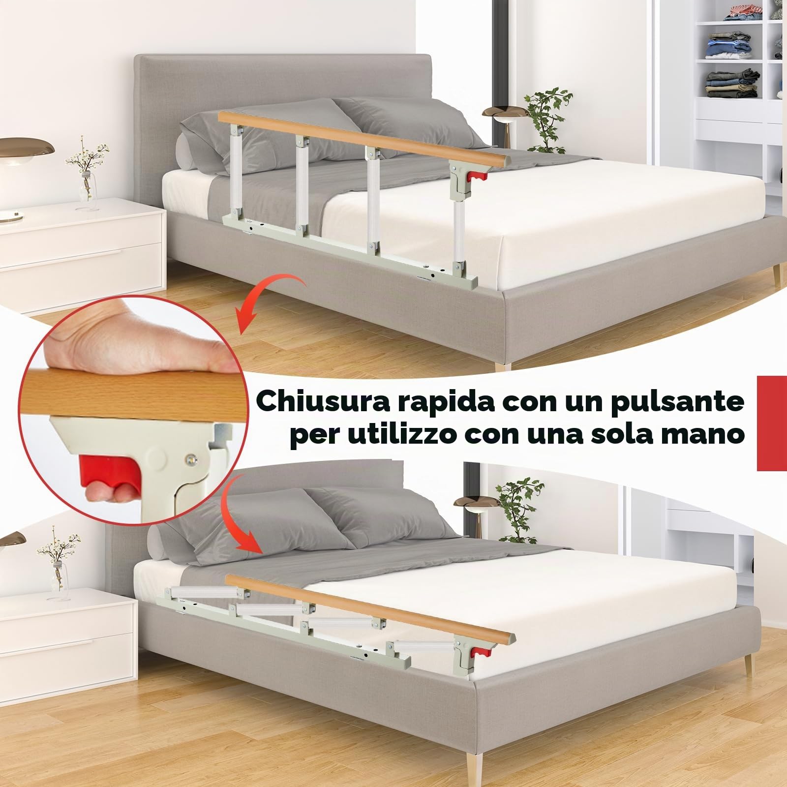 Sponda letto anziani anticaduta,sponde letto anticaduta pieghevoli,Sponda letto bambini,protezioni laterali,sponda letto matrimoniale Adatto per casa e ospedale
