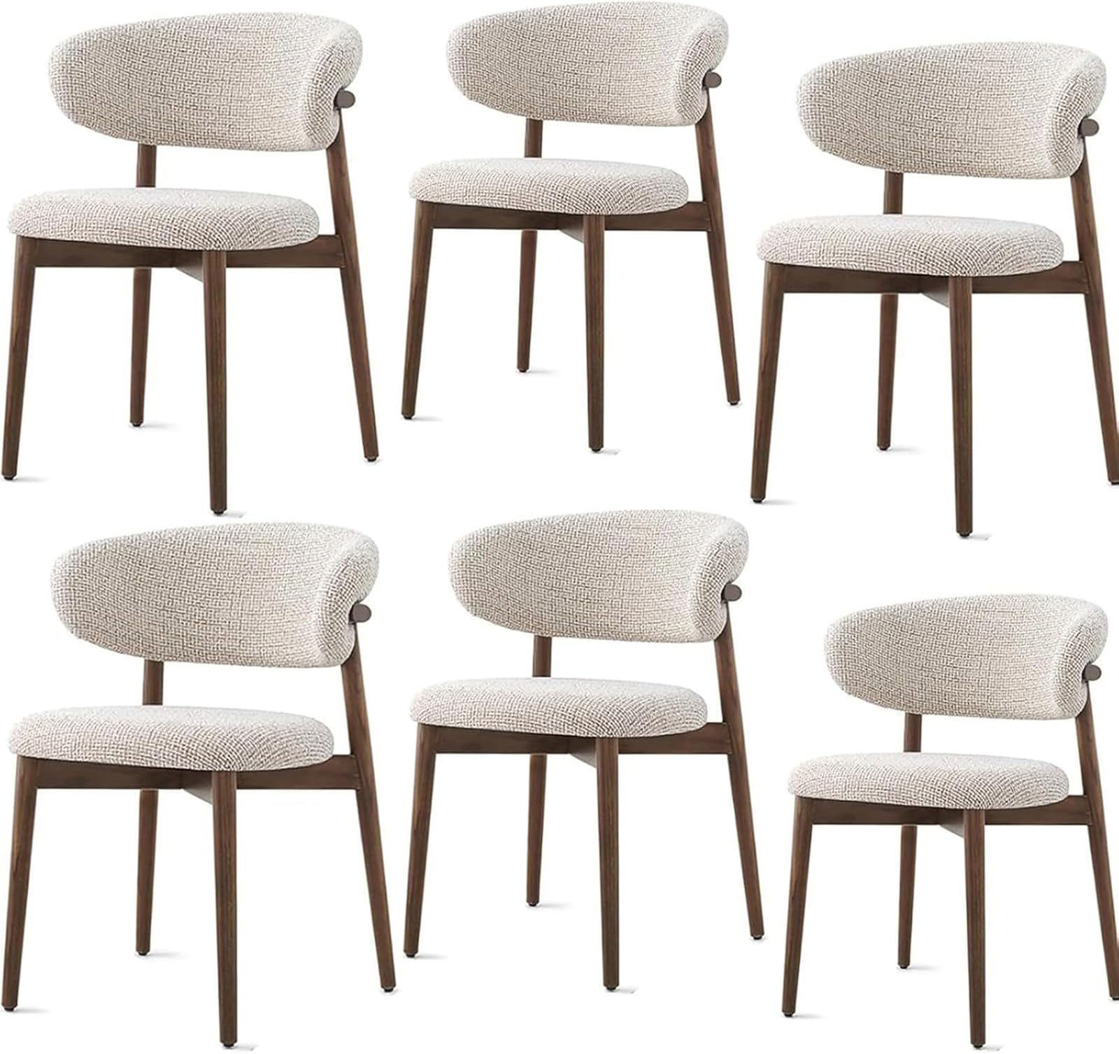 Sillas modernas de comedor de madera maciza, sillas de reposabrazos, sillas acolchadas de tela con respaldo curvo, diseño ergonómico, adecuadas para cocina y Sala de estar Walnut,6pieces