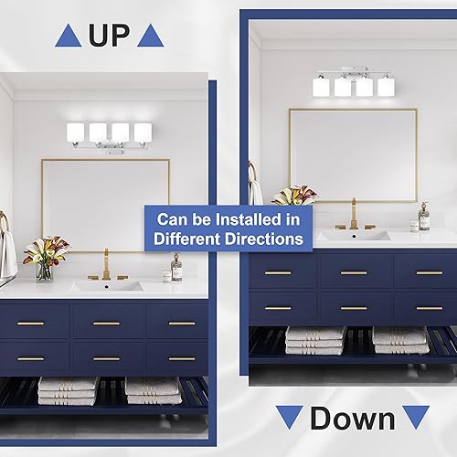 Miniatura 5 de Luminaria de baño sobre espejo, lámpara de tocador antioxidante para baño, moderna lámpara de pared de 4 luces para sala de estar, base E26,