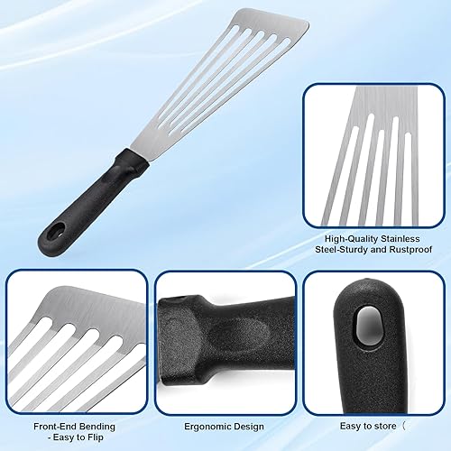 Miniatura 3 de Espátula de pescado, volteador de pescado de acero inoxidable, espátula de metal flexible para voltear peces, huevos, crepes, filetes, hamburguesas