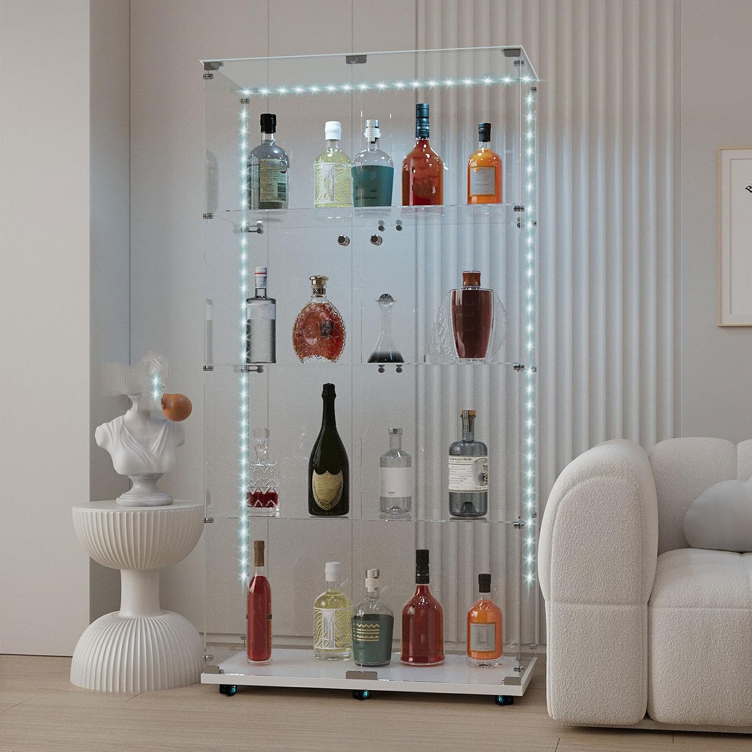 4 Tier Glass Display Cabinet with Bluetooth LED Light Strip image 3