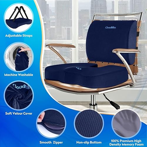 Miniatura 10 de CloudBliss Cojín de asiento, cojín para silla de oficina, cojín de asiento de automóvil, almohada de apoyo lumbar para silla de oficina, almohada de