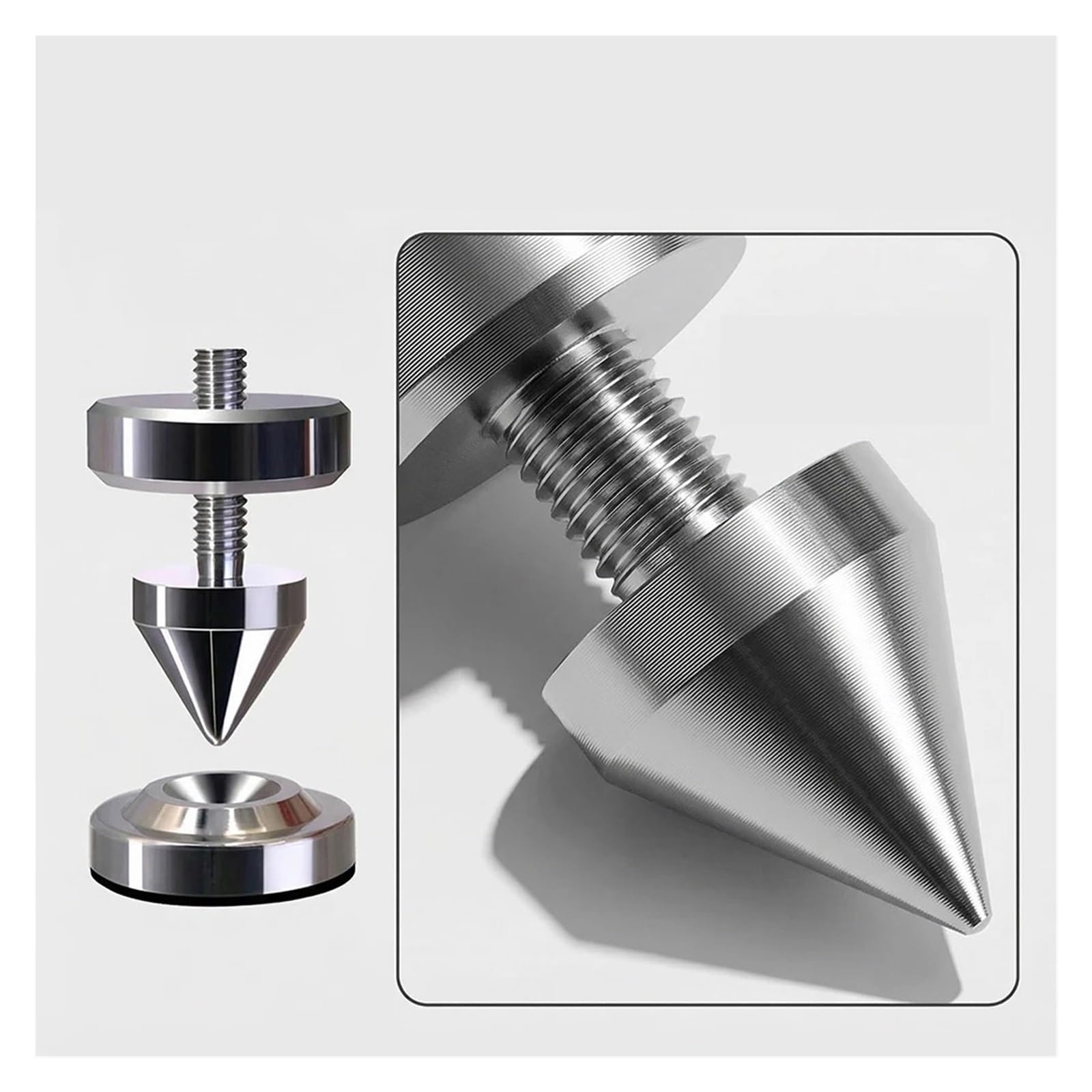 Inox SpeakerSpike Picchi di isolamento for altoparlanti M8 | Piedini ammortizzanti in acciaio inossidabile for altoparlanti da scaffale/da pavimento, amplificatori Hi-Fi