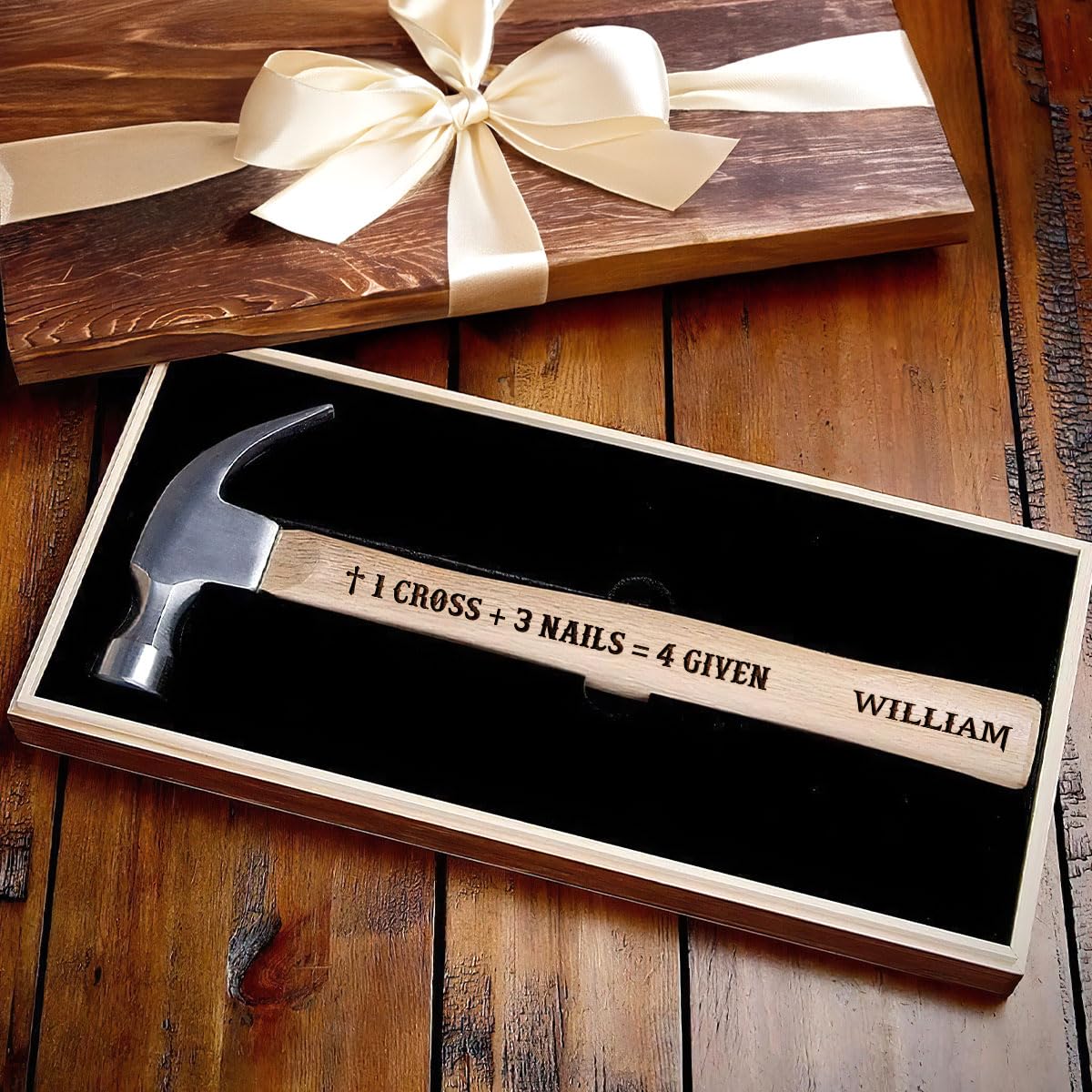 Jesuspirit - Personalized Engraved Hammer - Father's Day Gifts, Wooden Hammer for Housework - Christian Gifts For Men, Father (1 Cross + 3 Nails = 4 Given)