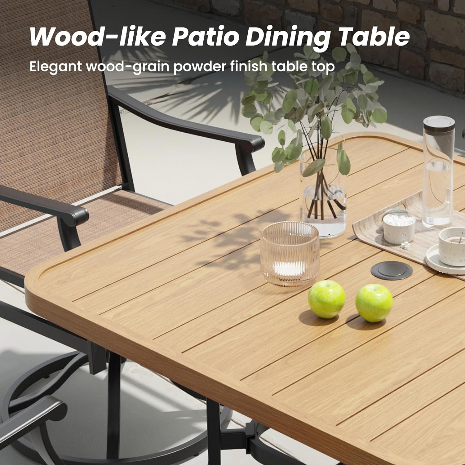 Soohow Patio Dining Set for 4, 5-Piece Outdoor Dining Set 4 x Swivel Patio Chairs and 35"x35" Outdoor Dining Table with 1.57" Umbrella Hole, Wood-Like, for Poolside, Backyard