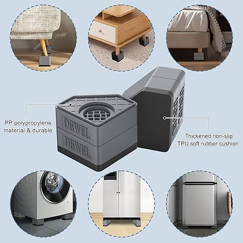 Miniatura 8 de Almohadillas antivibración para lavadora. Pedestales para lavadora y secadora con capacidad de peso de 1100 libras, almohadillas de pie de lavadora