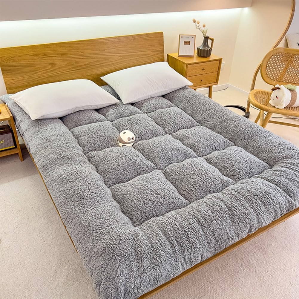 Guoiooi Grey Upgrade Japanese Futon Mattress,Winter Warm Thickened Lambswool Mattress Futons Sofa Couch Bed, Soft And Fluffy Student Dormitory Sleeping Mat(,90X200cm/Twin)