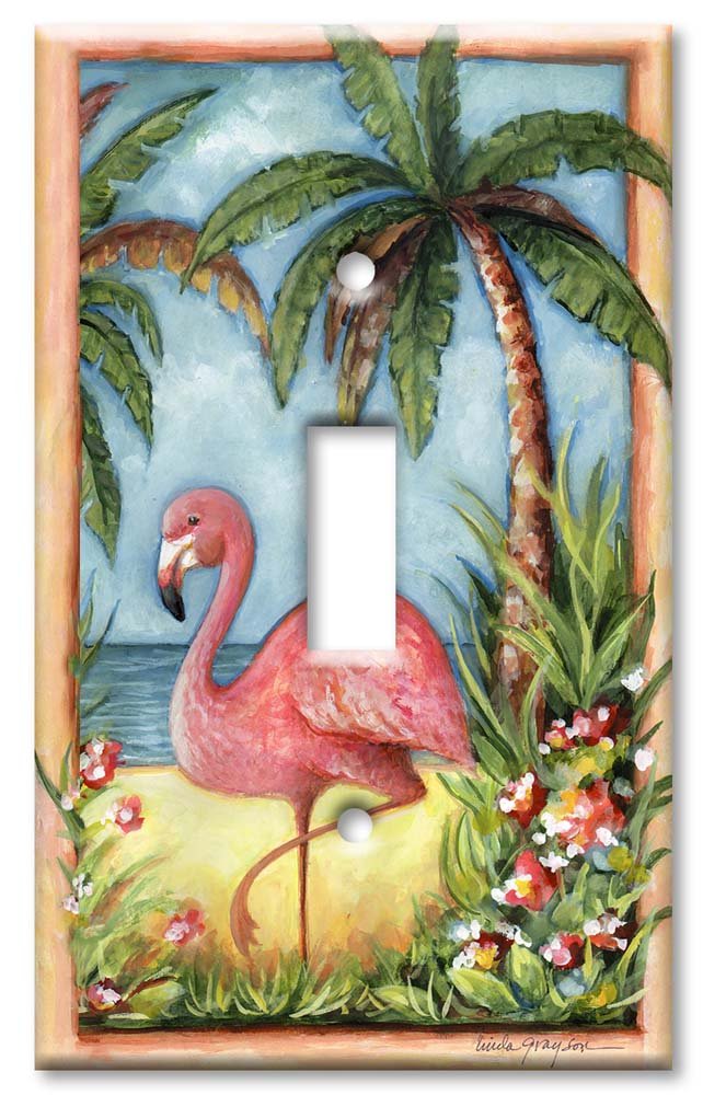 Art Plates - Single Gang Toggle OVERSIZE Switch Plate - OVER SIZE Decorative Metal Wall Plate - Flamingo - (Made in USA)