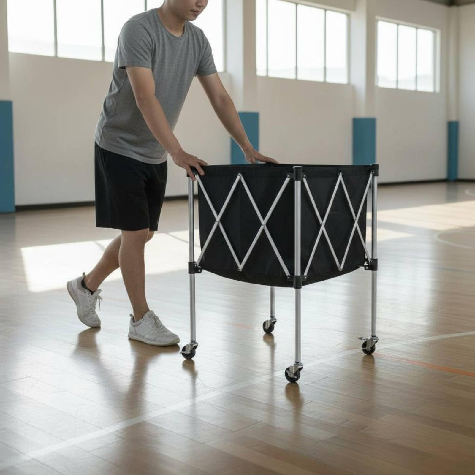perfeclan Carro Deportivo Plegable Carro Portabalones Organizador Carro de Balones Carrito de Entrenamiento con Estructura Estable y Bolsa Amplia Adecuado para