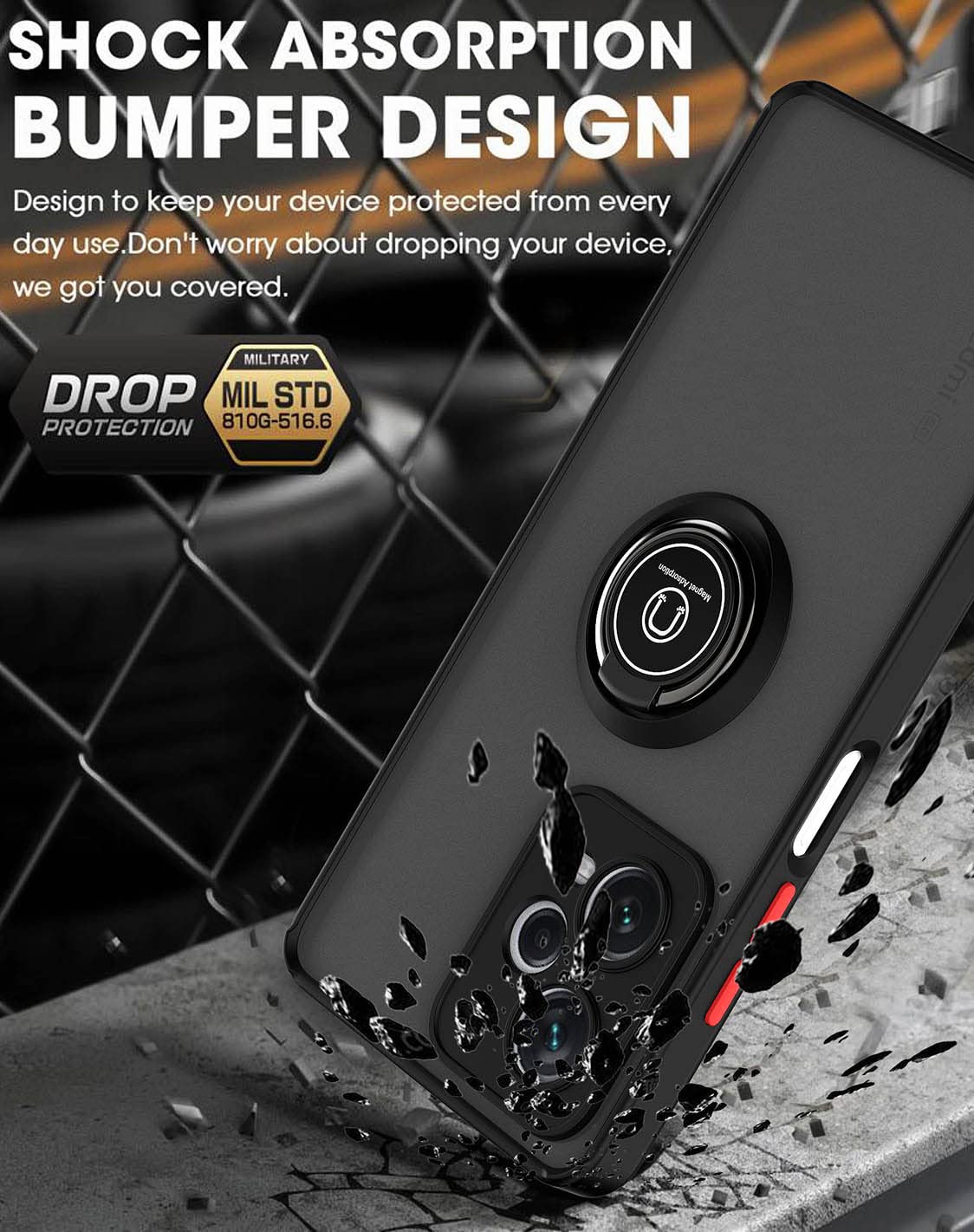 UPLAI Cover per Xiaomi POCO F5 Pro 5G, Ultra Sottile Antiurto Custodia con Supporto Magnetico Squillare, PC + Morbido TPU Bumper Moda Glassato Caso.(Nero