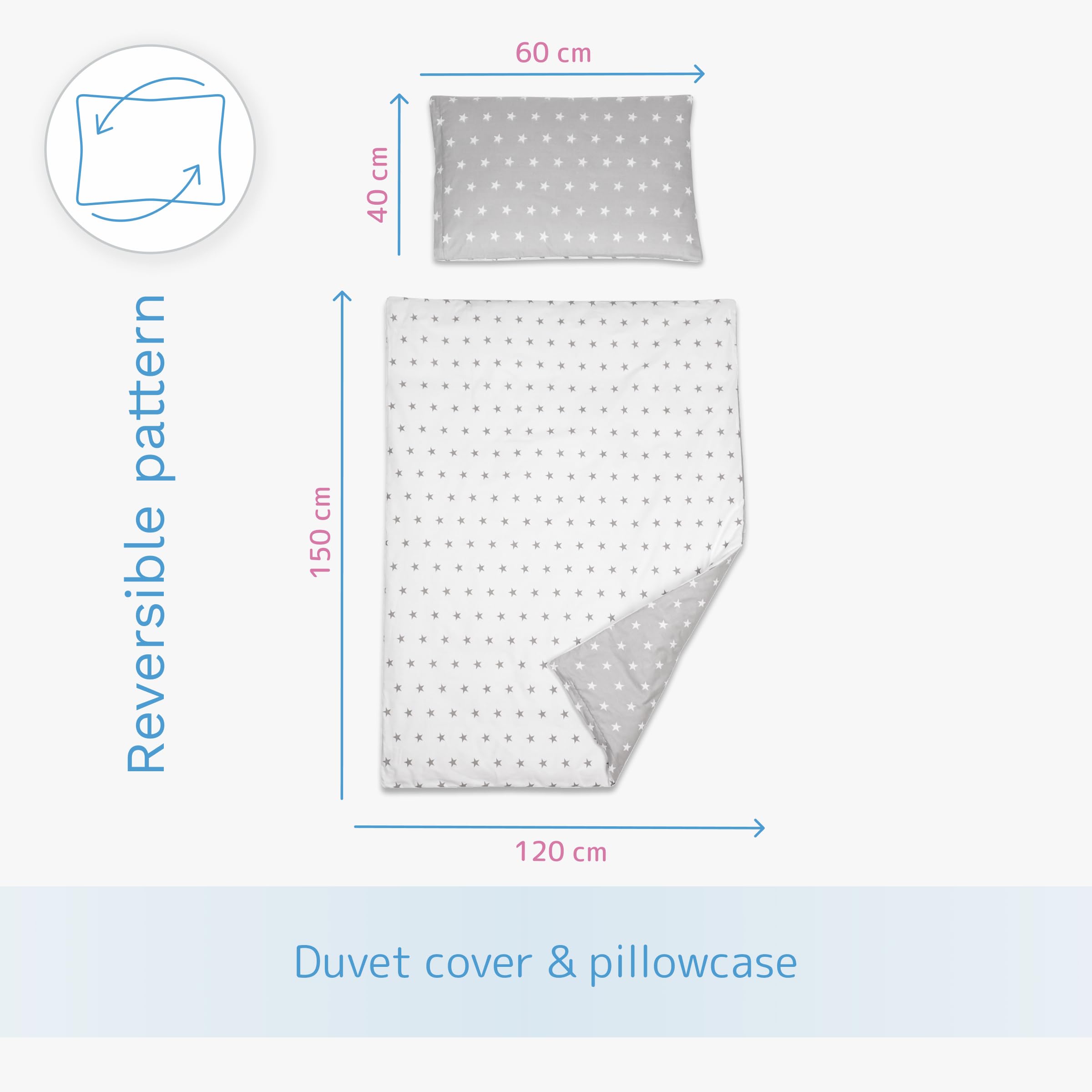Baby Comfort Parure de Lit 2 Pièces Lit Bébé (Housse de Couette 150x120 cm et Taie d'oreiller 40x60 cm) - Motif 21
