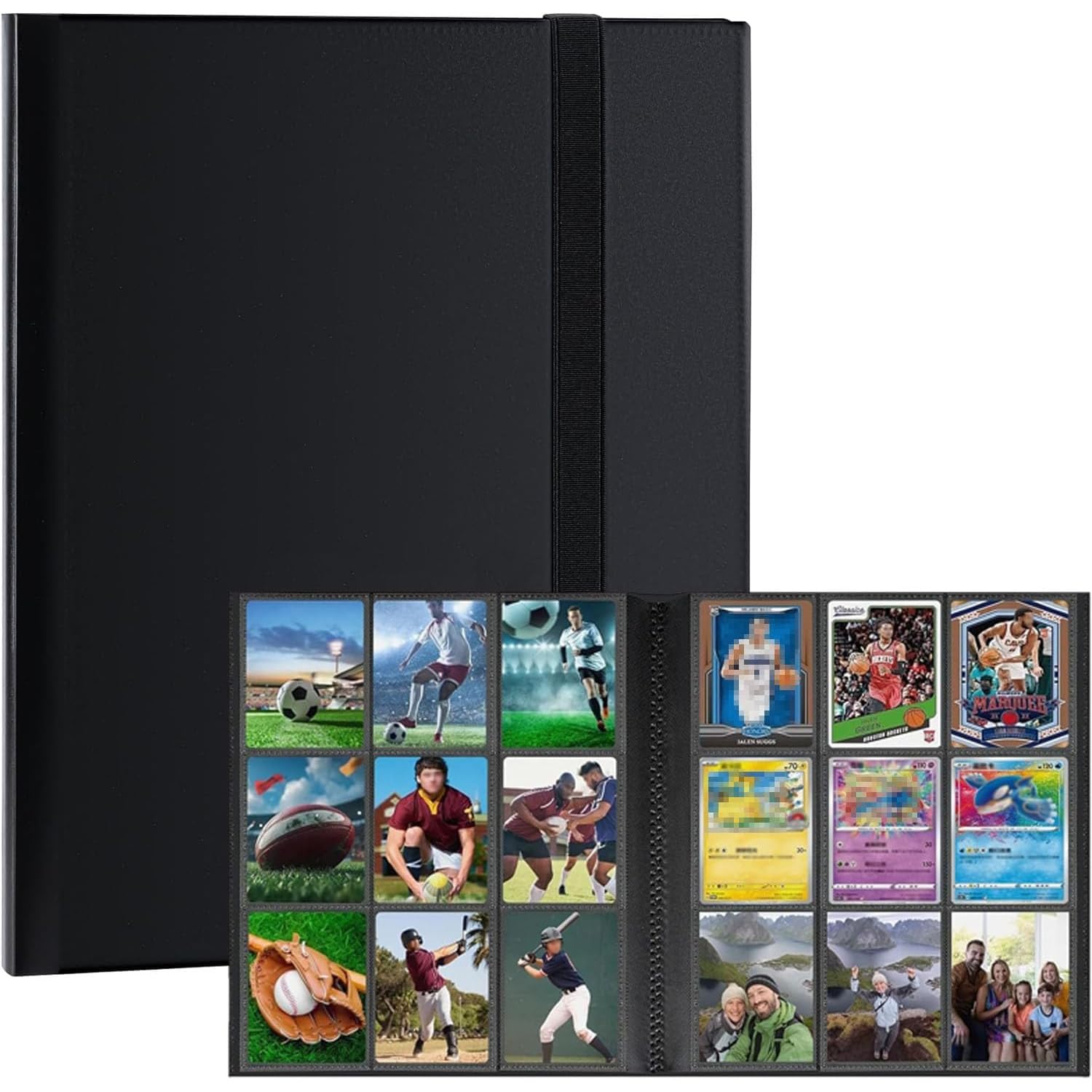 9 Pocket Trading Card Binder, Card Album with 360 Side Pockets,PU Trading Card Album Sports Card Book Card Folder Card Holder Fit for MTG, TCG, Football Cards,Game Cards (Black)