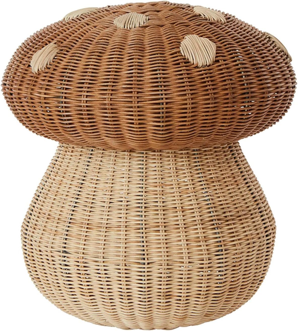 Mushroom Rattan Storage Basket with Lid, Decorative Handmade Woven Basket,Bathroom Laundry Dirty Clothes Basket for Living Room Bathroom Decoration